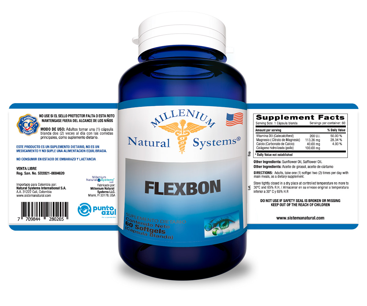 Flexbon x 60 Softgels etiqueta Millenium Natural Systems