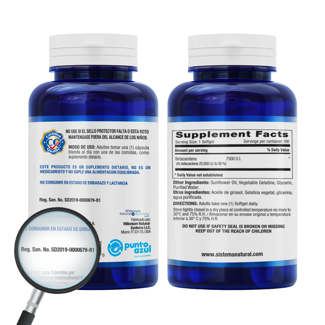Betacaroteno 7500 UI x 100 Softgels - imagen 3