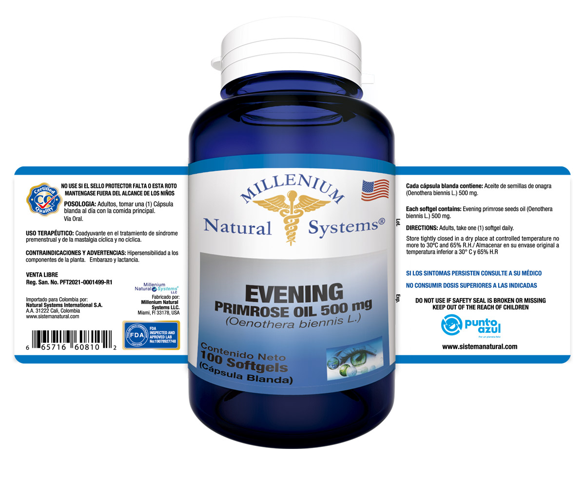 evening primrose oil 100 softgels, fitoterapéuticos de Millenium Natural Systems