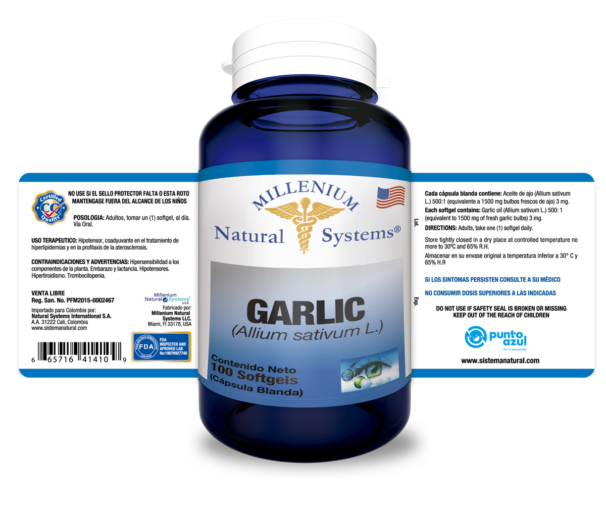 garlic 100 softgels, fitoterapéuticos de Millenium Natural Systems