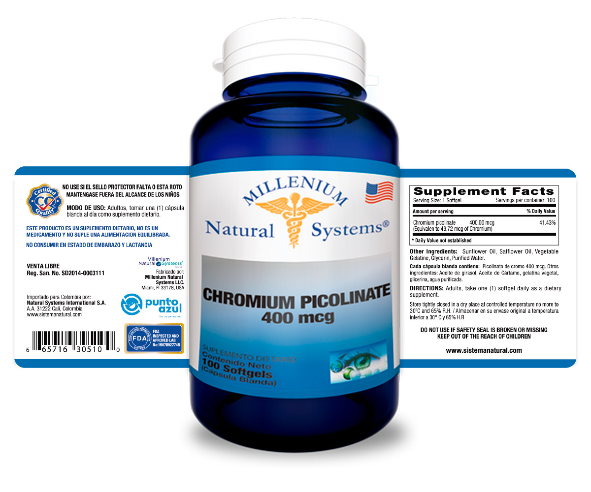 Chromium Picolinate 400 mcg x 100 Softgels - Millenium Natural Systems