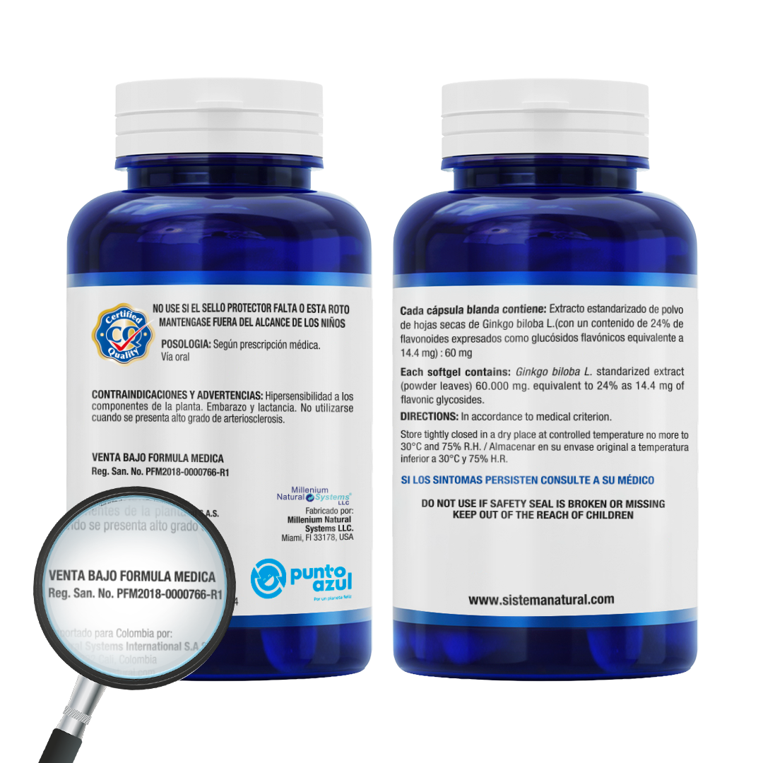 Ginkgo Biloba 60 mg · 100 unidades · Millenium Natural Systems