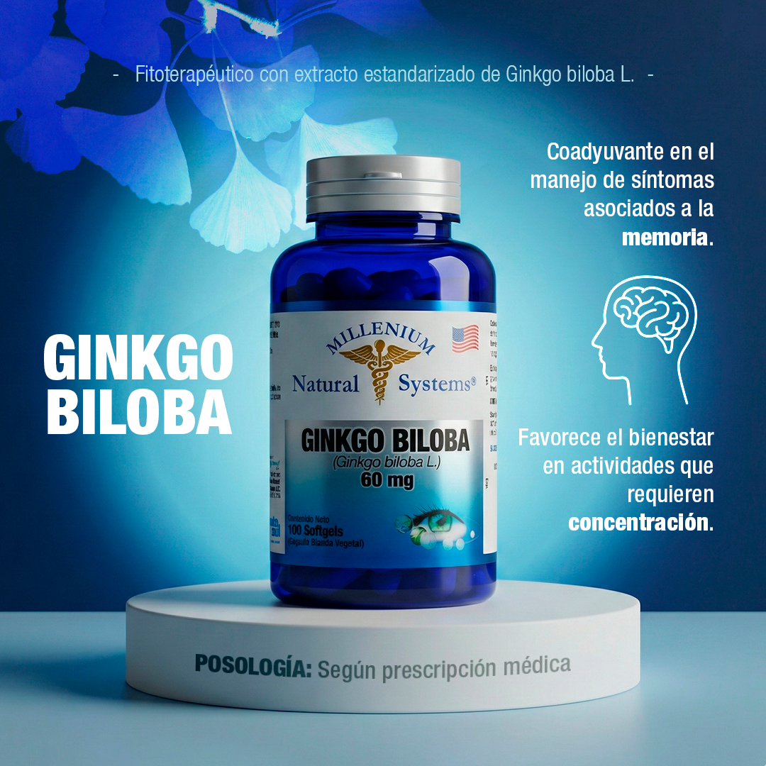 Ginkgo Biloba 60 mg · 100 unidades · Millenium Natural Systems